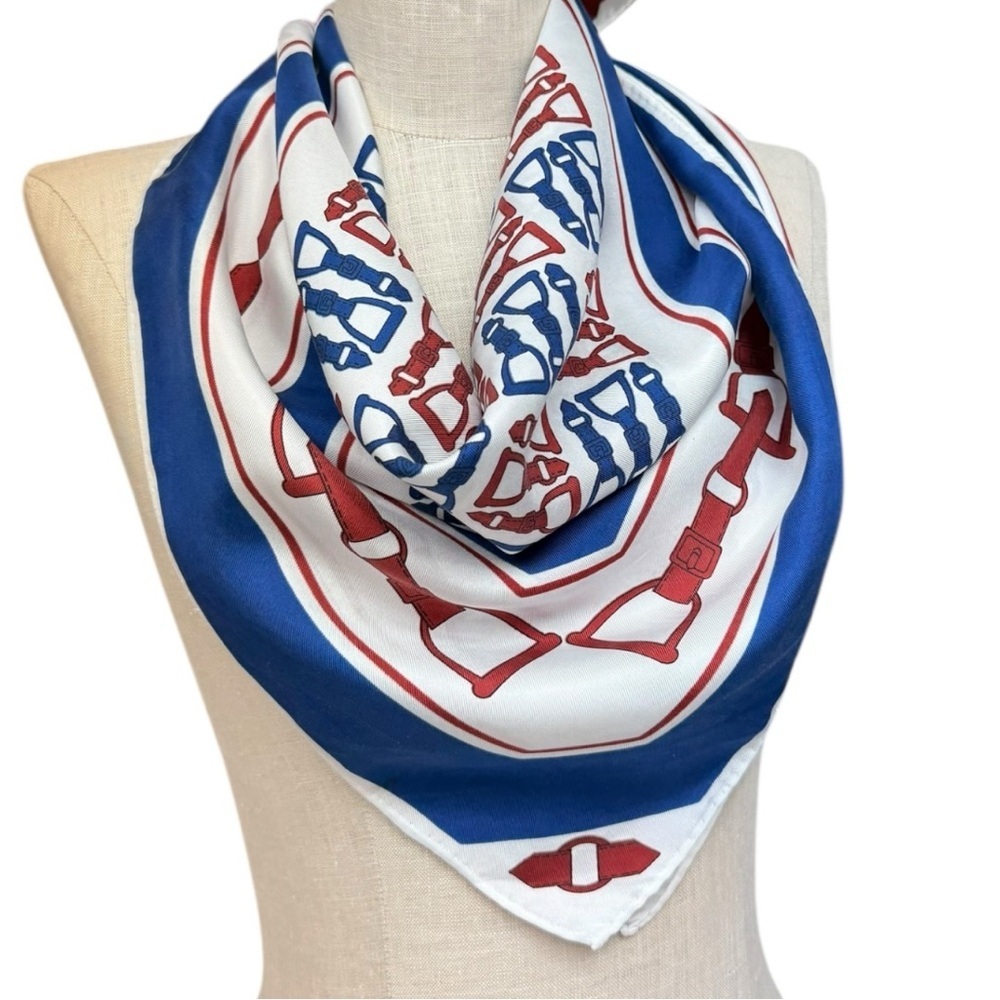 Bundle of 2 Scarves Red Heart Print & Blue Equestrian Horse Bit Square Scarves - Picture 4 of 13